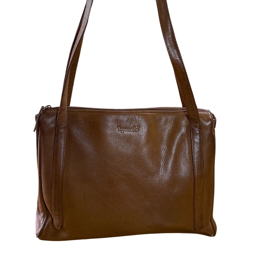 Tignanello vintage Brown Pebbled Leather Shoulder Bag Triple Compartment Handbag